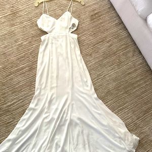 White maxi strapless cut out dress.